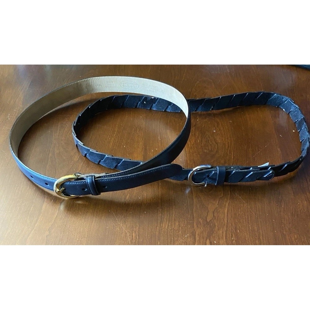 Women's Belts 2 Black Leather TALBOTS & HINGE 1" Thick for Trousers & Pant S / M